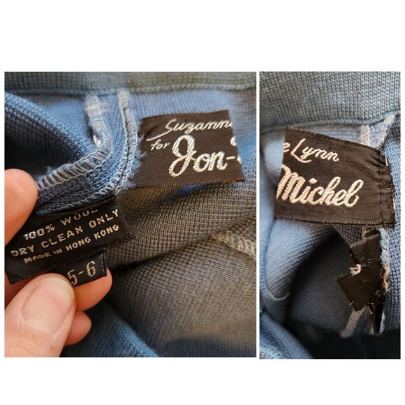 Vintage Blue Wool Pants High Waist Straight Wide Leg Cropped Ankle Pants XS S - Picture 8 of 8